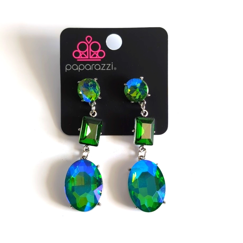 Paparazzi Extra Envious Green and Blue in Silver Earrings